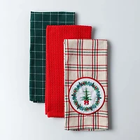 Harman Christmas 'Tree Wreath Plaid' Cotton Kitchen Towel - Set of 3