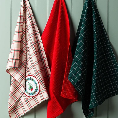 Harman Christmas 'Tree Wreath Plaid' Cotton Kitchen Towel - Set of 3