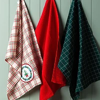 Harman Christmas 'Tree Wreath Plaid' Cotton Kitchen Towel - Set of 3