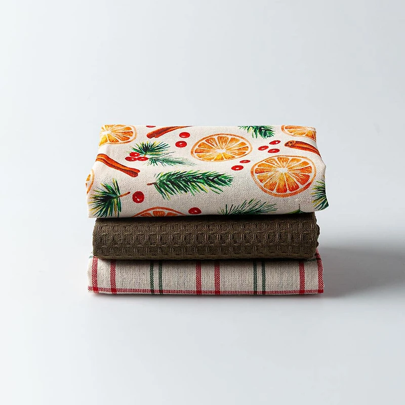 Harman Christmas 'Mulled Wine' Cotton Kitchen Towel - Set of 3