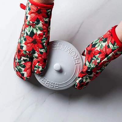 Harman Christmas 'Shimmer Poinsettia' Cotton Oven Mitt - Set of 2