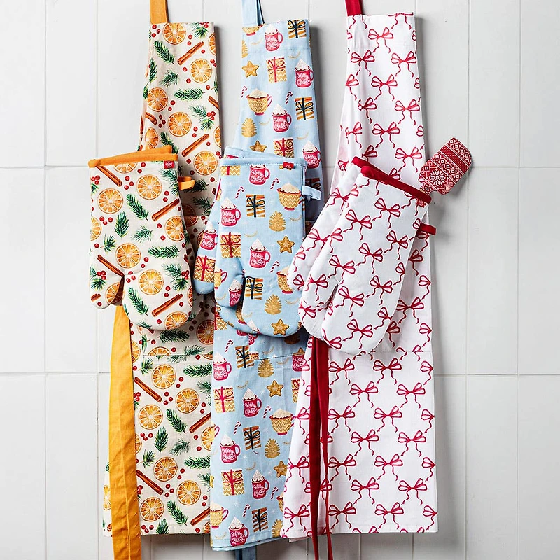 Harman Christmas 'Bow Repeat' Cotton Oven Mitt - Set of 2 (Red/White)