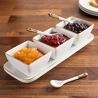 KSP Christmas Gleam Porcelain Bowls with Tray and Spoons - Set of 7