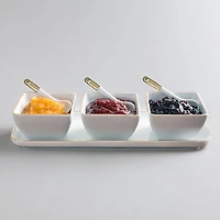 KSP Christmas Gleam Porcelain Bowls with Tray and Spoons - Set of 7