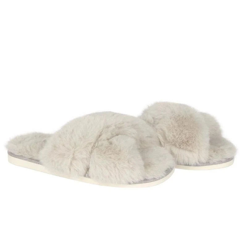Harman Tahoe 'Criss Cross' Memory Foam Slippers Women (Light Grey)