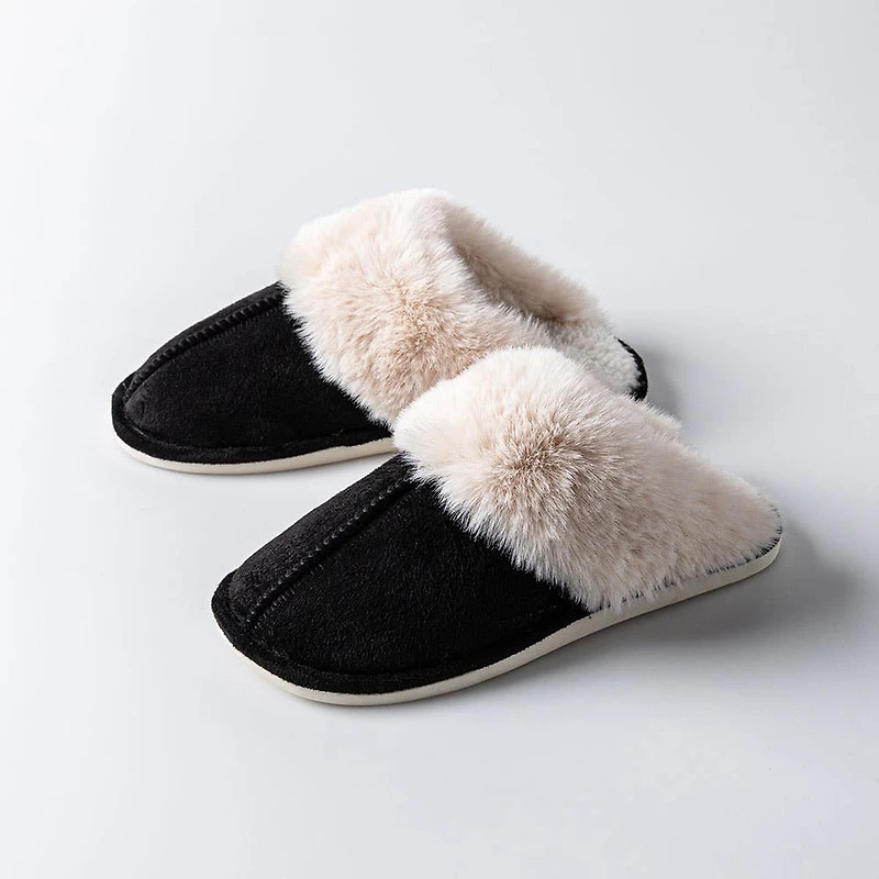 Harman Aspen 'Sherpa Lined Cuff' Memory Foam Slippers Women (Black)