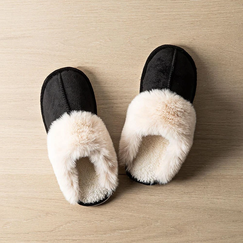 Harman Aspen 'Sherpa Lined Cuff' Memory Foam Slippers Women (Black)