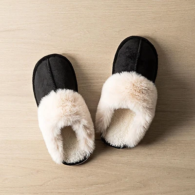 Harman Aspen 'Sherpa Lined Cuff' Memory Foam Slippers Women (Black)