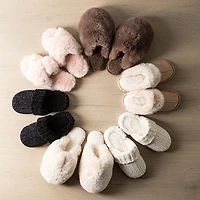 Harman Aspen 'Sherpa Lined Cuff' Memory Foam Slippers Women (Black)