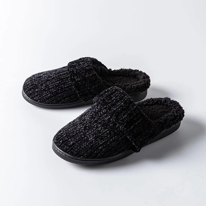 Harman Luxury Chenille Memory Foam Slippers Women (Black)