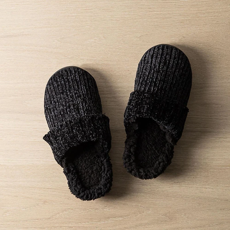 Harman Luxury Chenille Memory Foam Slippers Women (Black)