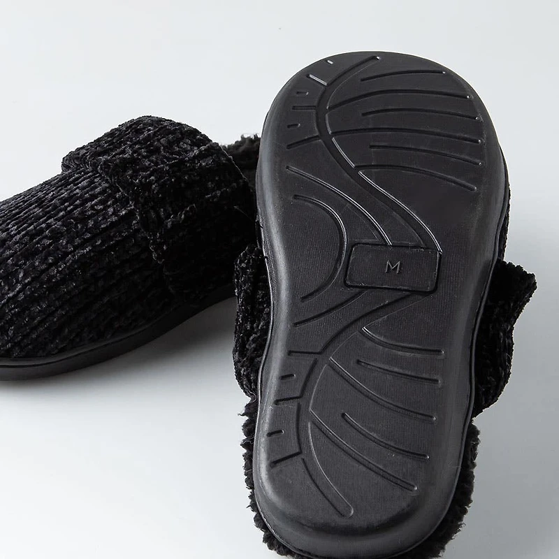 Harman Luxury Chenille Memory Foam Slippers Women (Black)