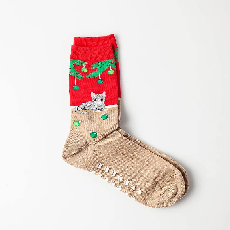 Hotsox Women's 'Christmas Cat' Non-Skid Crew Socks - 1 Pair