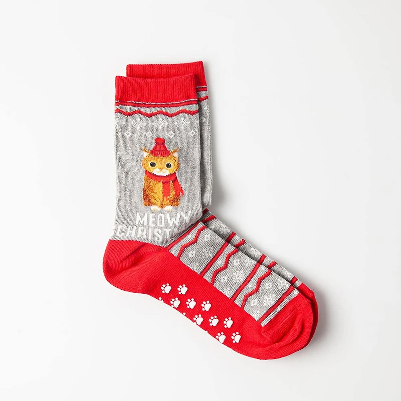 Hotsox Women's 'Meowy Christmas' Non-Skid Crew Socks - 1 Pair