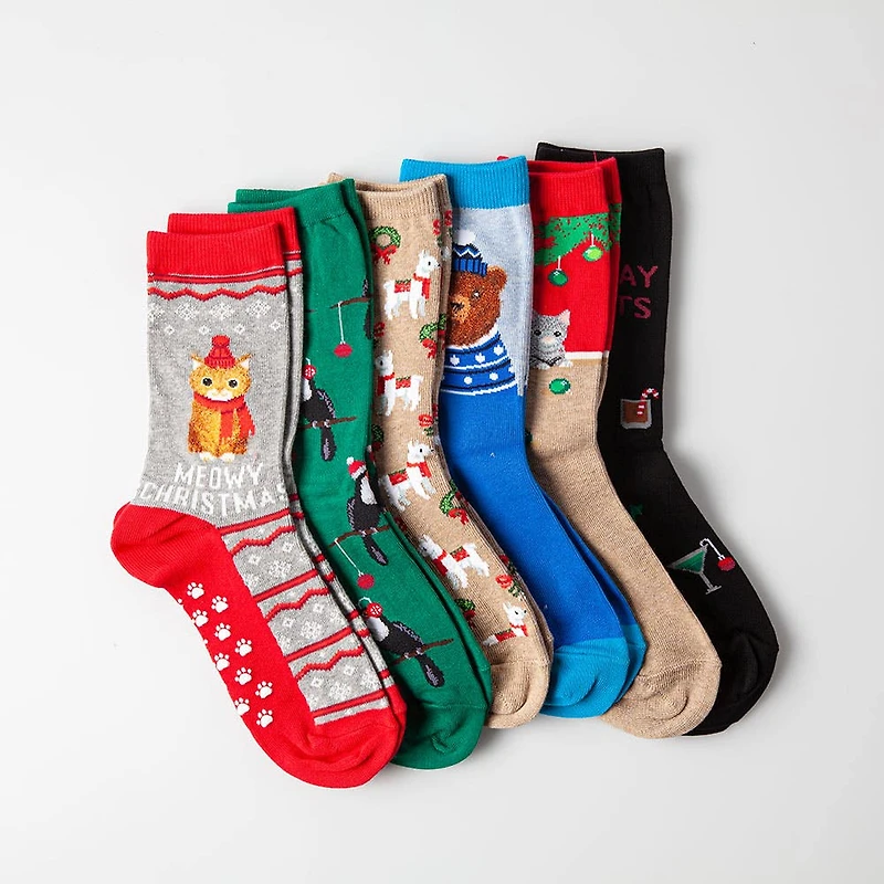 Hotsox Women's 'Meowy Christmas' Non-Skid Crew Socks - 1 Pair