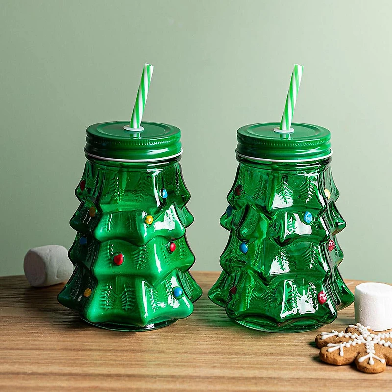 Harman Christmas 'Tree' Glass Drink Sipper - Set of 2 (Green)