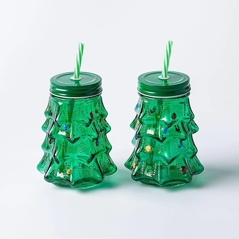 Harman Christmas 'Tree' Glass Drink Sipper - Set of 2 (Green)