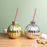 Harman Christmas 'Ornament' Glass Drink Sipper Set of 2 (Gold/Silver)