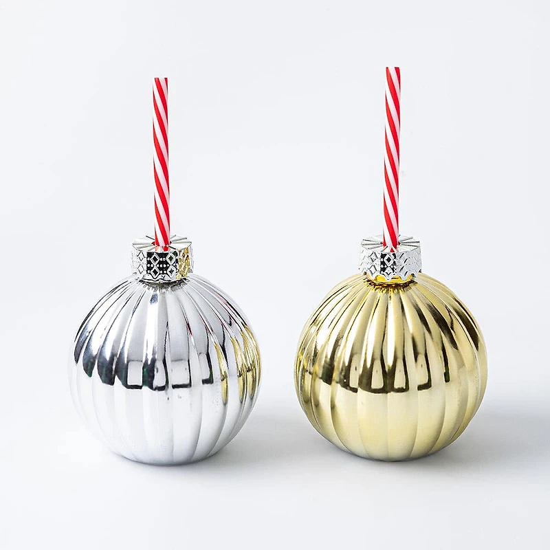 Harman Christmas 'Ornament' Glass Drink Sipper Set of 2 (Gold/Silver)