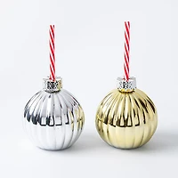 Harman Christmas 'Ornament' Glass Drink Sipper Set of 2 (Gold/Silver)