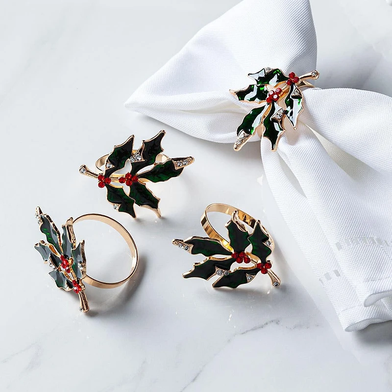 Harman Christmas 'Holly' Napkin Ring - Set of 4 (Red/Green)