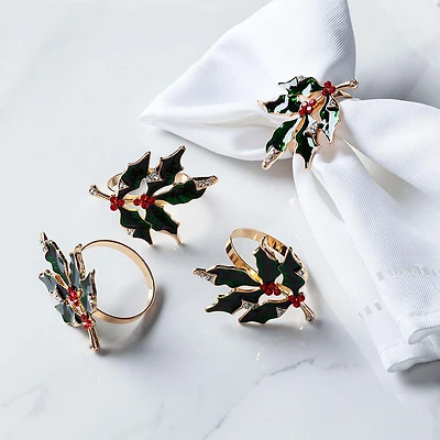 Harman Christmas 'Holly' Napkin Ring - Set of 4 (Red/Green)