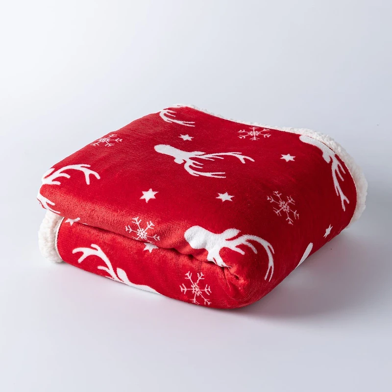 Harman Holiday Market 'Reindeer' Reversible Sherpa Throw (Red)
