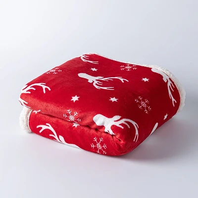Harman Holiday Market 'Reindeer' Reversible Sherpa Throw (Red)