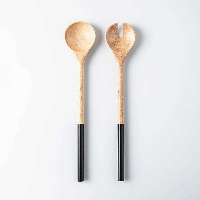 Natural Living Toss Salad Servers - Set of 2 (Natural/Black)
