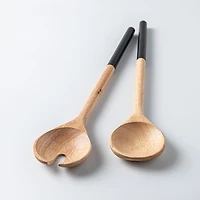 Natural Living Toss Salad Servers - Set of 2 (Natural/Black)