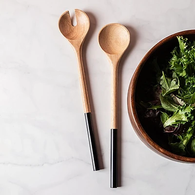 Natural Living Toss Salad Servers - Set of 2 (Natural/Black)