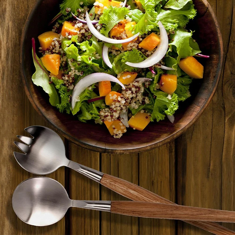 Natural Living Toss Salad Servers - Set of 2 (Wood/Stainless Steel)