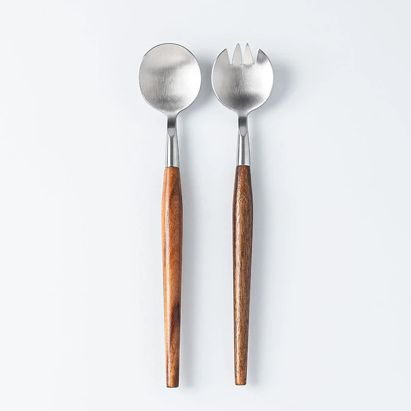 Natural Living Toss Salad Servers - Set of 2 (Wood/Stainless Steel)