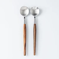 Natural Living Toss Salad Servers - Set of 2 (Wood/Stainless Steel)