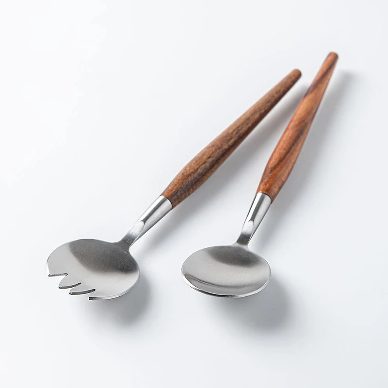 Natural Living Toss Salad Servers - Set of 2 (Wood/Stainless Steel)