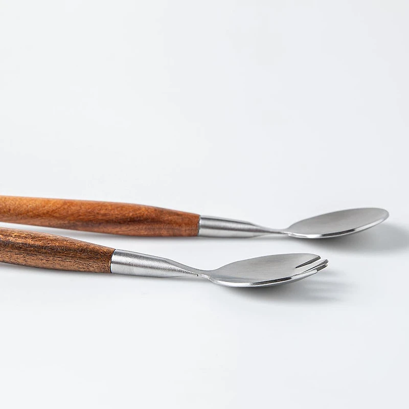 Natural Living Toss Salad Servers - Set of 2 (Wood/Stainless Steel)