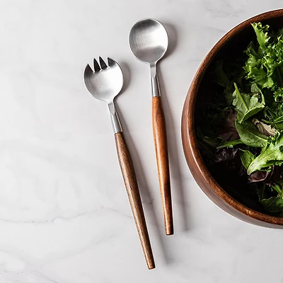 Natural Living Toss Salad Servers - Set of 2 (Wood/Stainless Steel)