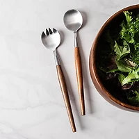 Natural Living Toss Salad Servers - Set of 2 (Wood/Stainless Steel)