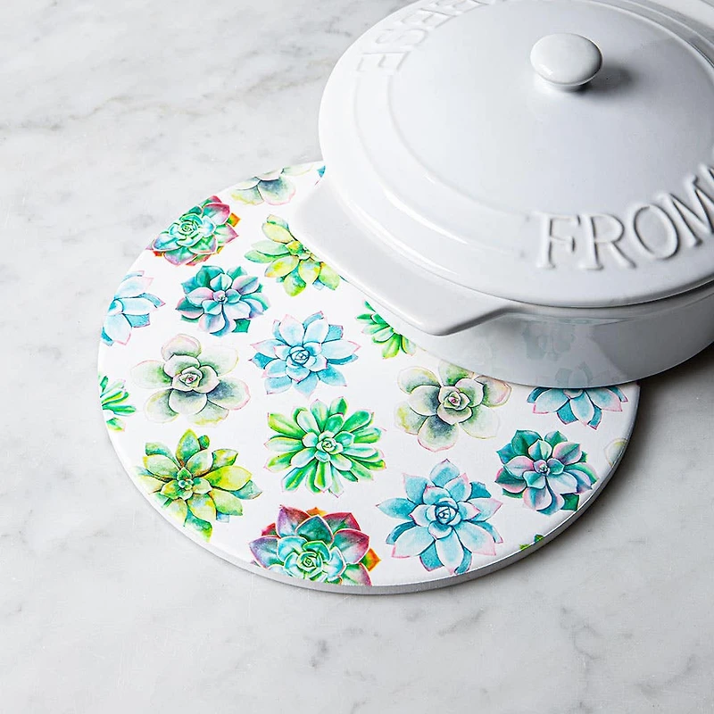 KSP Ceramica 'Succulents' Printed Ceramic Trivet (Multi Colour)