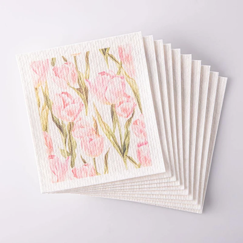 Harman Sponge 'Pink Tulip' Reusable Sponge Cloth - Set of 10