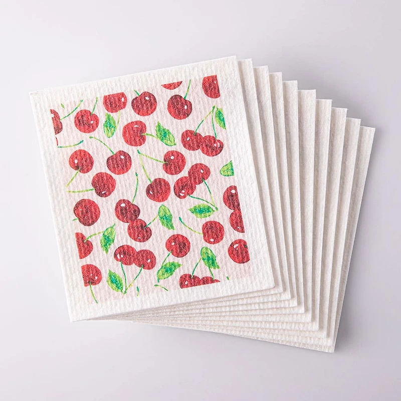 Harman 'Water Colour Cherries' Reusable Sponge Cloth - Set of 10