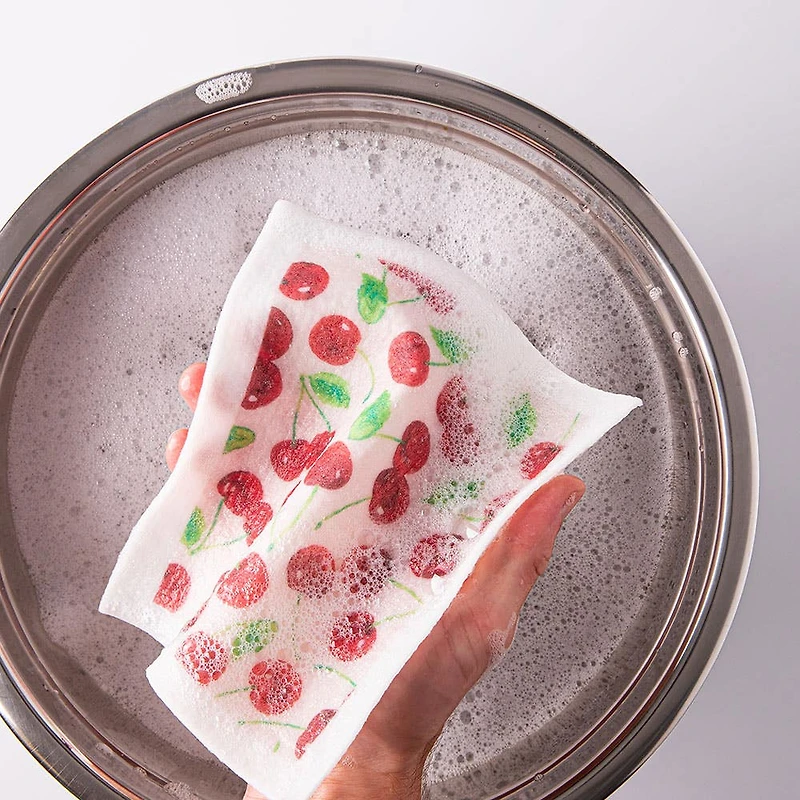 Harman 'Water Colour Cherries' Reusable Sponge Cloth - Set of 10