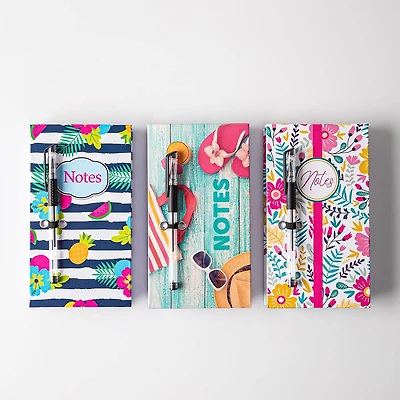 Peach Memo 'Blue Stripes/Flip Flops/Floral' Notepad with Pen (Asstd.)