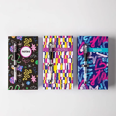 Peach Memo 'Hearts&Stars/Doodle/Purple Geo' Notepad with Pen (Asstd.)