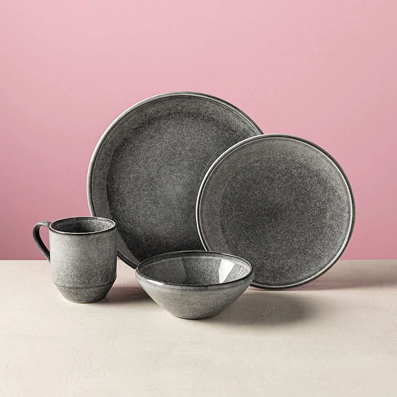 KSP Rök Reactive Stoneware Dinnerware - Set of 16 (Grey)
