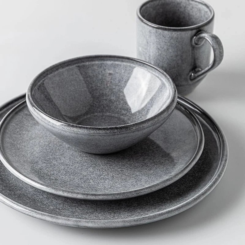 KSP Rök Reactive Stoneware Dinnerware - Set of 16 (Grey)