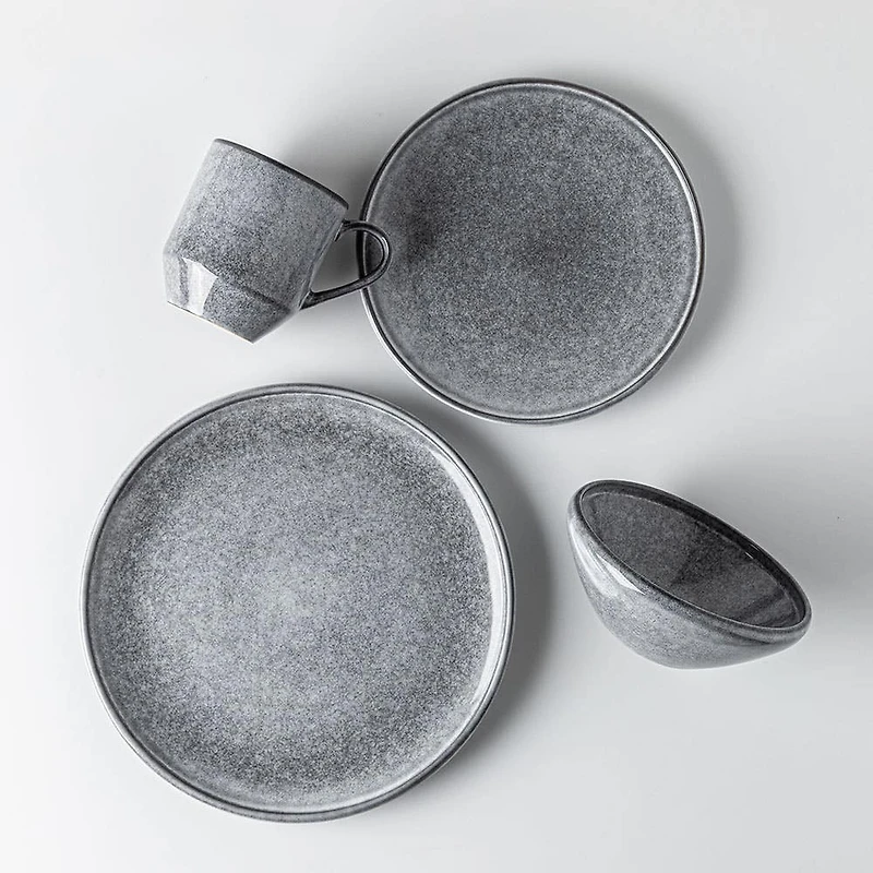 KSP Rök Reactive Stoneware Dinnerware - Set of 16 (Grey)