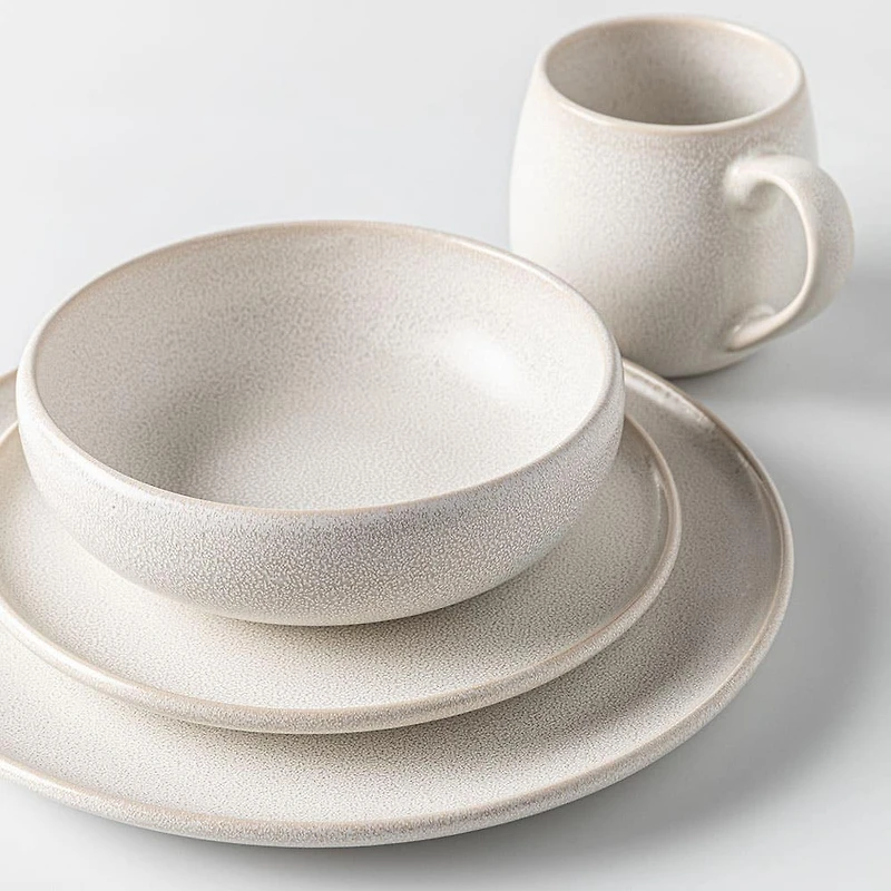 KSP Lysa Reactive Stoneware Dinnerware - Set of 16 (Taupe)