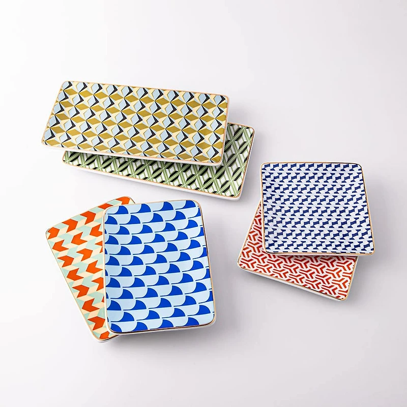 KSP Retro Chic 'Chevron' Porcelain Tray (Red/Yellow/Green)