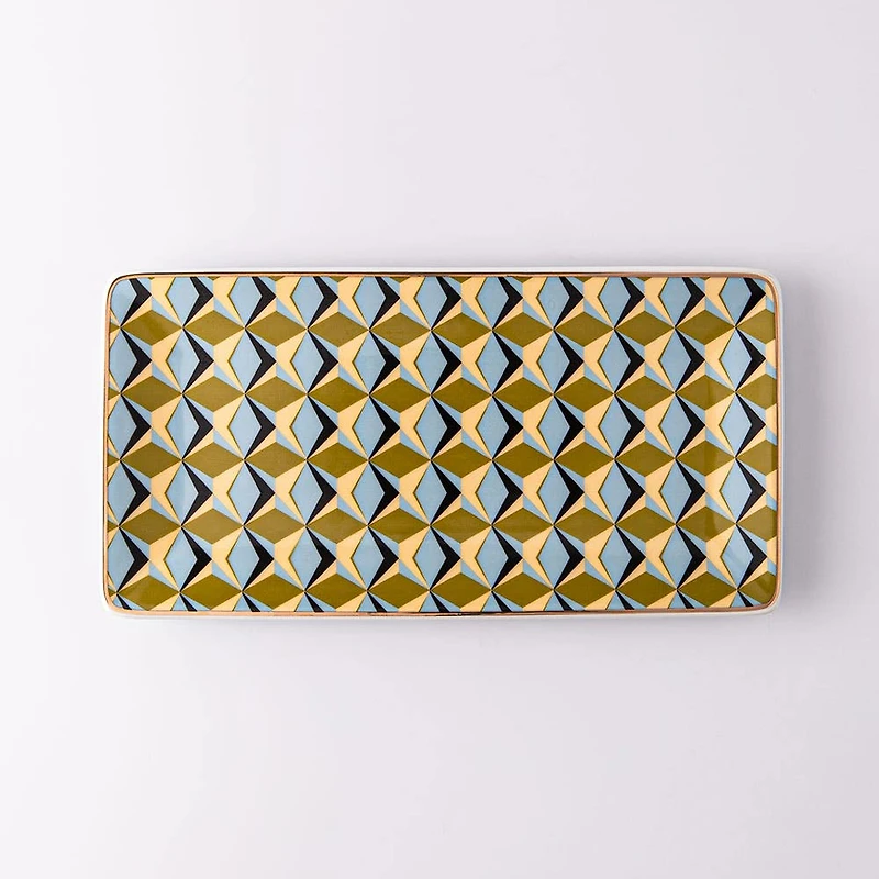 KSP Retro Chic 'Geometric' Porcelain Tray (Green/Blue)